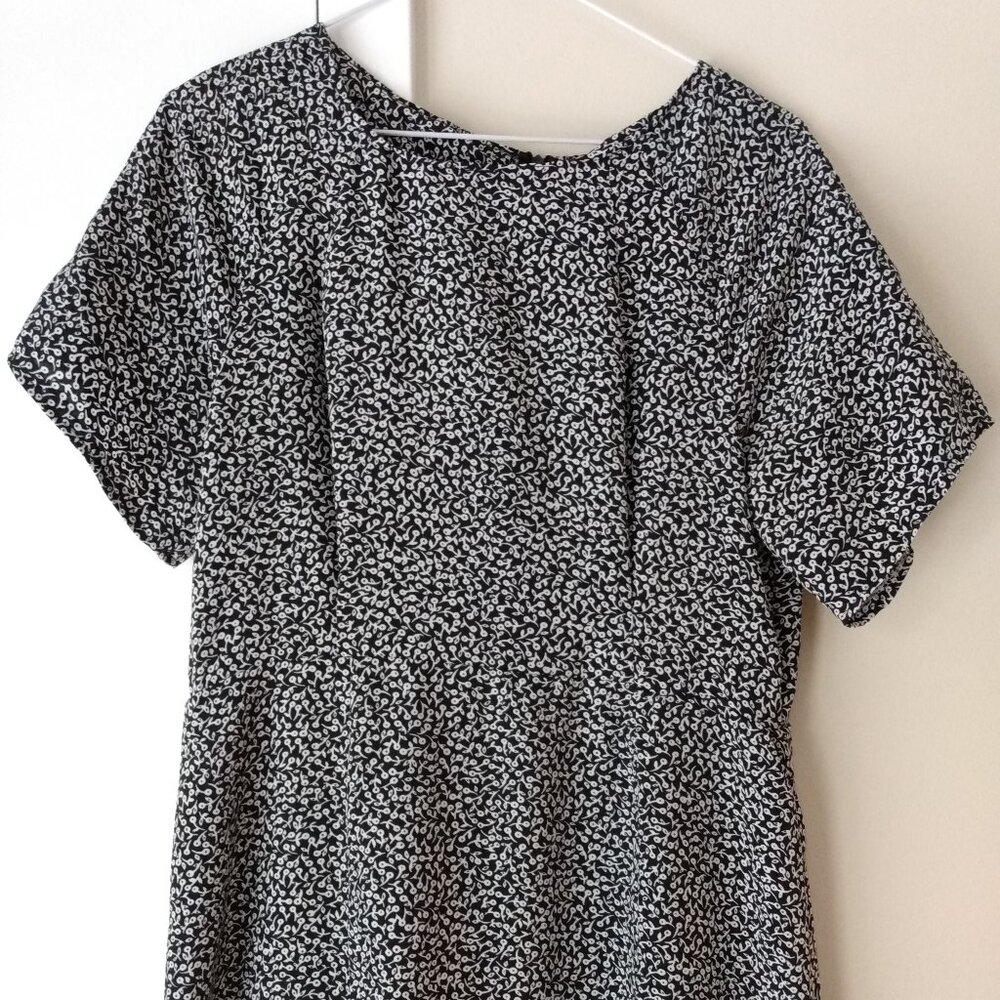 Handmade Dress Ditsy Floral Black White Mennonite Modest